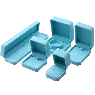 Trung Quốc Sản xuất bán buôn cao cấp Hộp đựng vòng cổ nhẫn thủ công Bao bì trang sức Tùy chỉnh logo Sang trọng Hình vuông Da lộn Nhung Xanh da trời Hộp đựng trang sức
