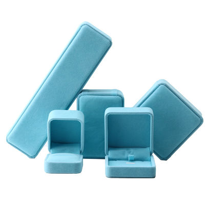 Trung Quốc Sản xuất bán buôn cao cấp Hộp đựng vòng cổ nhẫn thủ công Bao bì trang sức Tùy chỉnh logo Sang trọng Hình vuông Da lộn Nhung Xanh da trời Hộp đựng trang sức