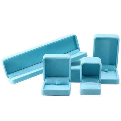 Trung Quốc Sản xuất bán buôn cao cấp Hộp đựng vòng cổ nhẫn thủ công Bao bì trang sức Tùy chỉnh logo Sang trọng Hình vuông Da lộn Nhung Xanh da trời Hộp đựng trang sức