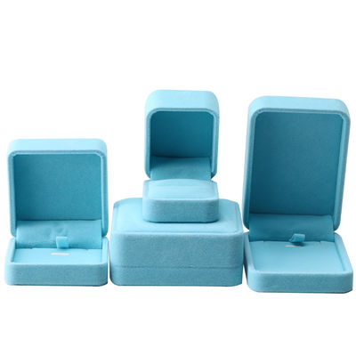 Trung Quốc Sản xuất bán buôn cao cấp Hộp đựng vòng cổ nhẫn thủ công Bao bì trang sức Tùy chỉnh logo Sang trọng Hình vuông Da lộn Nhung Xanh da trời Hộp đựng trang sức
