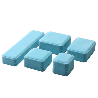 Trung Quốc Sản xuất bán buôn cao cấp Hộp đựng vòng cổ nhẫn thủ công Bao bì trang sức Tùy chỉnh logo Sang trọng Hình vuông Da lộn Nhung Xanh da trời Hộp đựng trang sức