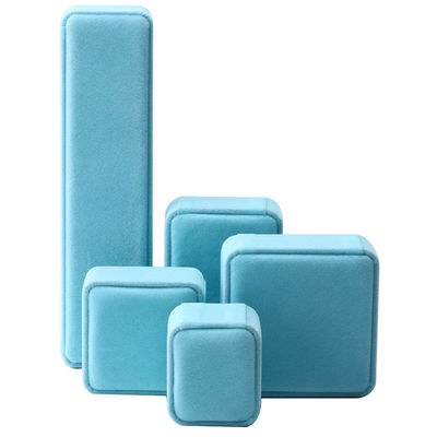 Trung Quốc Sản xuất bán buôn cao cấp Hộp đựng vòng cổ nhẫn thủ công Bao bì trang sức Tùy chỉnh logo Sang trọng Hình vuông Da lộn Nhung Xanh da trời Hộp đựng trang sức