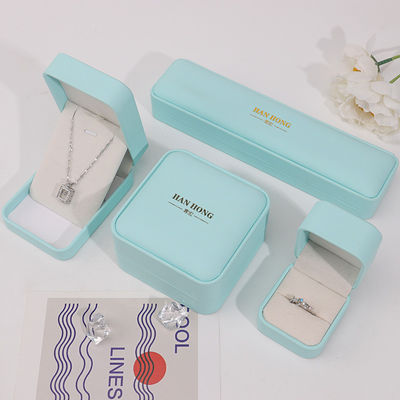 Cyan Plain Soft Touch Da giả đồ trang sức bao bì hộp vỏ tổ chức sang trọng