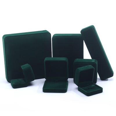 Trung Quốc Sản xuất bán buôn cao cấp hộp vòng cổ thủ công hộp đồ trang sức bao bì logo tùy chỉnh Luxury Square Suede Velvet Dark Green Jewelry Box
