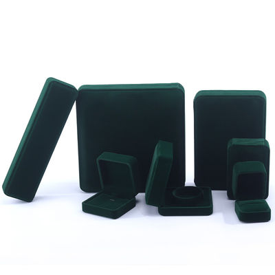 Trung Quốc Sản xuất bán buôn cao cấp hộp vòng cổ thủ công hộp đồ trang sức bao bì logo tùy chỉnh Luxury Square Suede Velvet Dark Green Jewelry Box