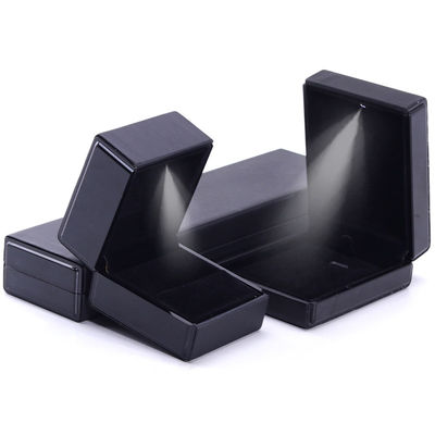 Hộp đồ trang sức màu đen làm bằng tay đèn LED cho bao bì da logo tùy chỉnh của Hanhong