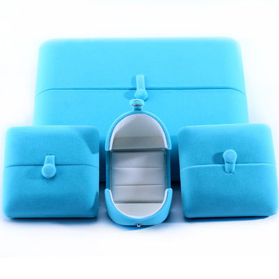 Sky Blue Velvet Hanhong Logo tùy chỉnh đồ trang sức bao bì hộp cho vòng đeo tay tai cúp quà