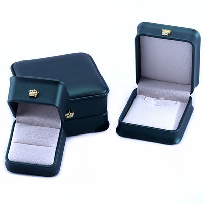 Green Crown Design Luxury PU da đồ trang sức hộp cho vòng đeo tay vòng cổ và màu xanh lá cây