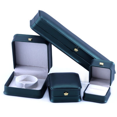Green Crown Design Luxury PU da đồ trang sức hộp cho vòng đeo tay vòng cổ và màu xanh lá cây