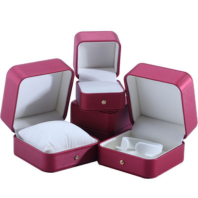 Hanhong Custom Đỏ PU da đồ trang sức bao bì hộp cho vòng đeo cổ cưới nhẫn