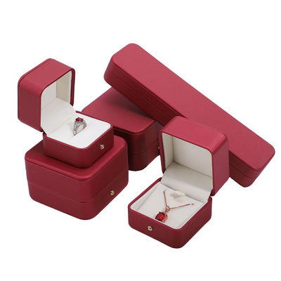 Hanhong Custom Đỏ PU da đồ trang sức bao bì hộp cho vòng đeo cổ cưới nhẫn
