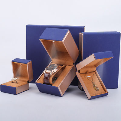 Mua 19x19x4cm Blue Velvet PU Da đồ trang sức hộp quà với đèn LED và lớp lót Velvet online manufacture