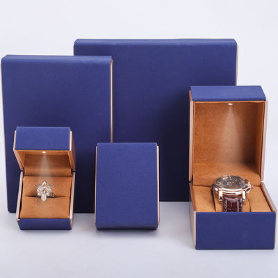 19x19x4cm Blue Velvet PU Da đồ trang sức hộp quà với đèn LED và lớp lót Velvet