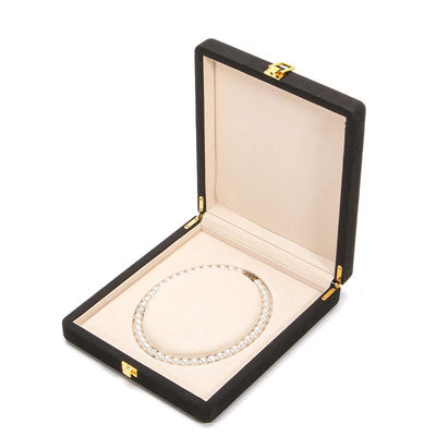 Đen Hanhong Custom Rounded Corner Microfiber Da Nhẫn đồ trang sức hộp đóng gói Luxury Set Pearl Necklace đồ trang sức hộp lưu trữ