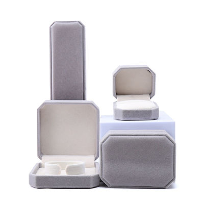 Hộp đựng trang sức hình bát giác bằng nhung xám thủ công thanh lịch dành cho vòng cổ, bông tai, vòng tay, nhẫn