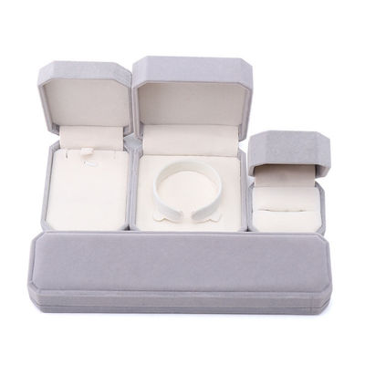 Hộp đựng trang sức hình bát giác bằng nhung xám thủ công thanh lịch dành cho vòng cổ, bông tai, vòng tay, nhẫn