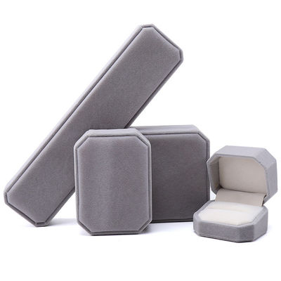Hộp đựng trang sức hình bát giác bằng nhung xám thủ công thanh lịch dành cho vòng cổ, bông tai, vòng tay, nhẫn