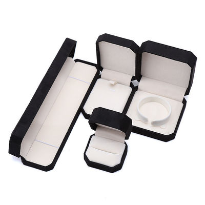 thanh lịch thủ công màu đen Octagonal Velvet Box đồ trang sức cho vòng cổ Bức đeo tay Nhẫn Nhẫn bao bì