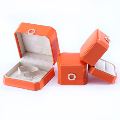 Hộp đóng gói đồ trang sức da PU màu cam vuông cho vòng đeo cổ và nhẫn cưới
