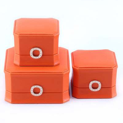 Hộp đóng gói đồ trang sức da PU màu cam vuông cho vòng đeo cổ và nhẫn cưới