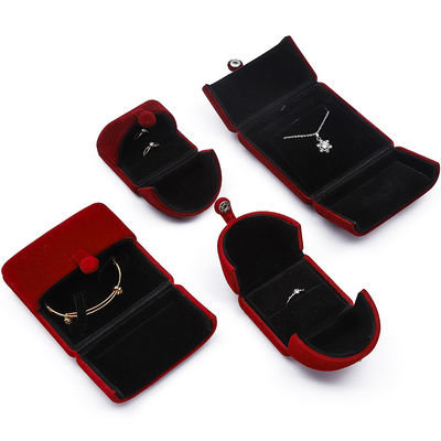 Hộp đồ trang sức nhung màu đỏ đậm mềm hộp đồ trang sức hình vỏ sò