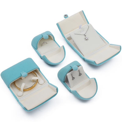 Cyan mềm mịn nhung đồ trang sức bao bì hộp Clamshell hình đồ trang sức hộp quà tặng