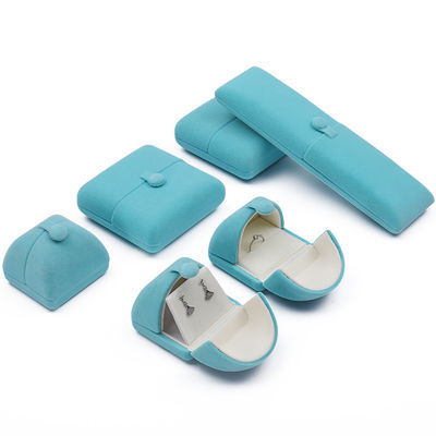 Cyan mềm mịn nhung đồ trang sức bao bì hộp Clamshell hình đồ trang sức hộp quà tặng