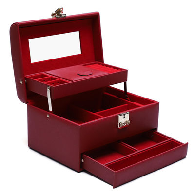 Mua Máy tổ chức đồ trang sức da PU có dung lượng lớn màu đỏ với gương cho du lịch online manufacture