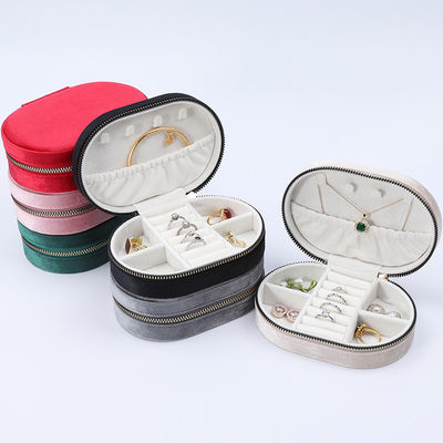 Oval Multiple Cell Soft Velvet Jewelry Travel Zipper Organizer cho vòng đeo cổ