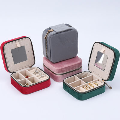 High End thanh lịch đồ trang sức hộp lưu trữ mềm nhung đồ trang sức du lịch tổ chức với gương