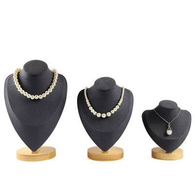 Vỏ nhung mềm Đứng hiển thị vòng cổ bằng gỗ Đứng hiển thị bộ đeo cổ