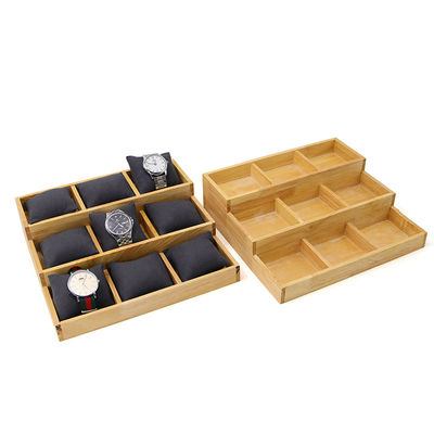 Multi Cell 3x3 Solid Wooden Watch Exhibition Plate với gối cho chương trình sang trọng