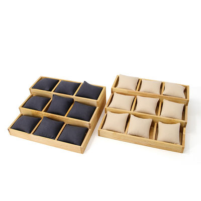Multi Cell 3x3 Solid Wooden Watch Exhibition Plate với gối cho chương trình sang trọng