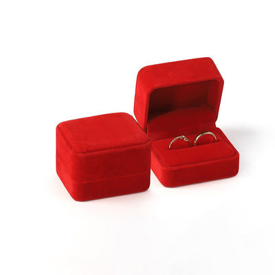 Mua Hàng bán buôn tùy chỉnh đồ trang sức sang trọng hộp nhẫn đôi logo tùy chỉnh cá nhân Velvet Red đồ trang sức đính hôn nhẫn hộp đóng gói online manufacture