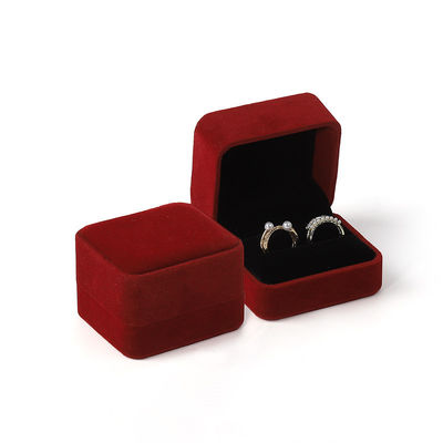 Hàng bán buôn tùy chỉnh đồ trang sức sang trọng hộp nhẫn đôi logo tùy chỉnh cá nhân Velvet Red đồ trang sức đính hôn nhẫn hộp đóng gói