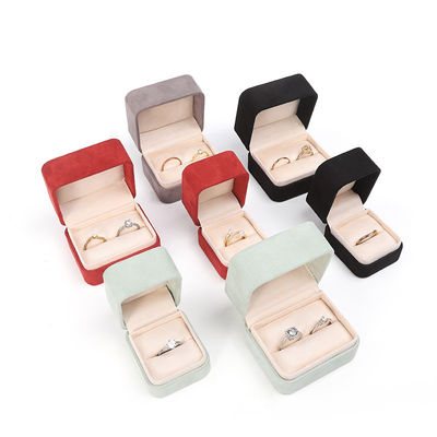 Hàng bán buôn đồ trang sức cao cấp Bao bì hộp nhẫn Logo tùy chỉnh Bao bì đồ trang sức sang trọng Đăng ký hôn nhân đôi hộp nhẫn nhung