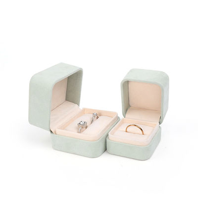 Hàng hóa bán buôn đồ trang sức bao bì hộp nhẫn hộp đồ trang sức tùy chỉnh bao bì đồ trang sức sang trọng đôi đám cưới đính hôn Green Velvet Ring Box với logo