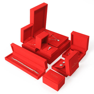 Hộp đựng trang sức vuông nhung đỏ cao cấp tùy chỉnh để đóng gói vòng tay, vòng cổ, nhẫn