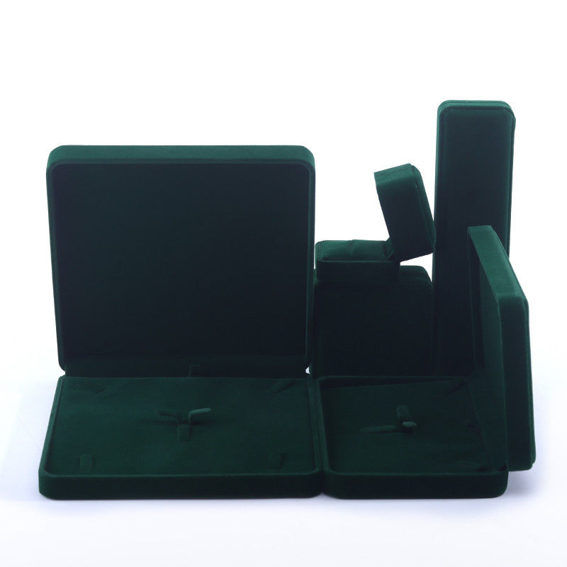 Trung Quốc Sản xuất bán buôn cao cấp hộp vòng cổ thủ công hộp đồ trang sức bao bì logo tùy chỉnh Luxury Square Suede Velvet Dark Green Jewelry Box