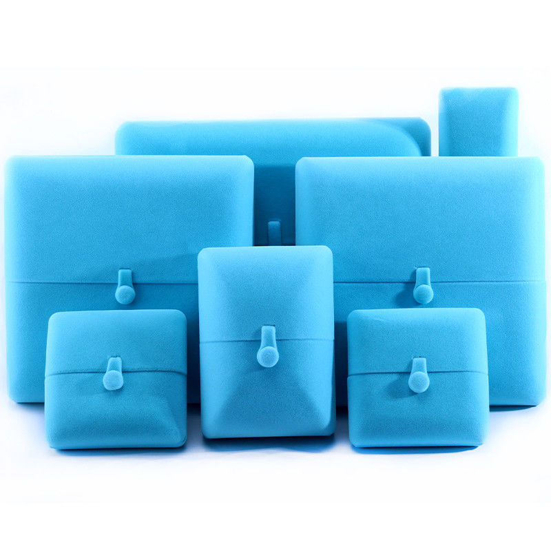 Sky Blue Velvet Hanhong Logo tùy chỉnh đồ trang sức bao bì hộp cho vòng đeo tay tai cúp quà