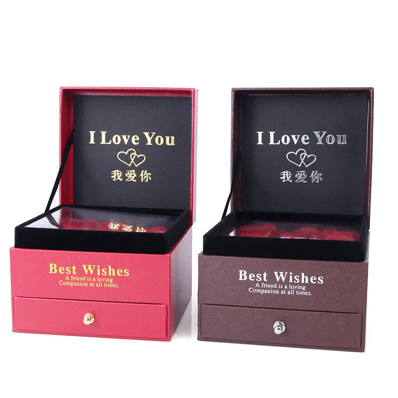 Đơn vị hóa kích thước sang trọng Quảng trường hộp trang sức hộp đồ trang sức đóng gói quà tặng với hoa hồng
