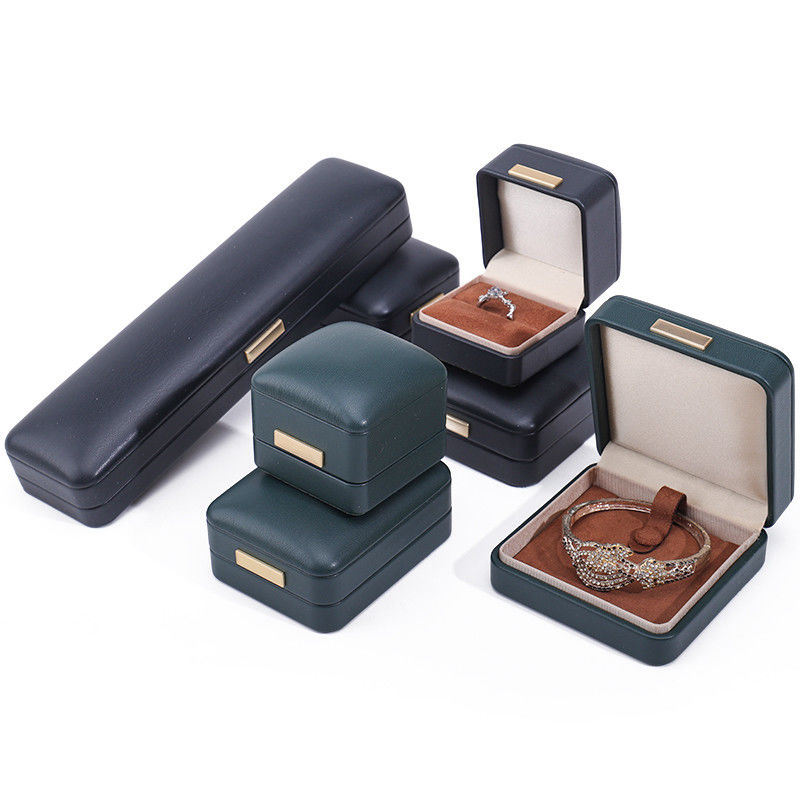 Handy Convex Roof Fake Leather Luxury Jewelry Box Package với trang trí thanh vàng