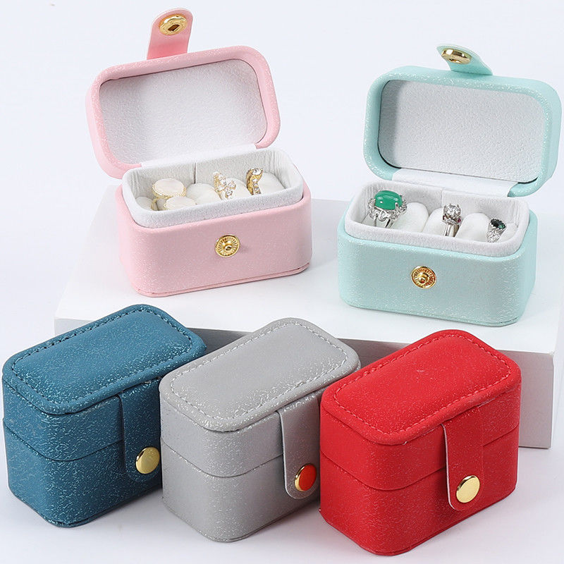 Mini PU Da tai Stud nhẫn Cổ lưu trữ Hộp trang sức với nút đóng
